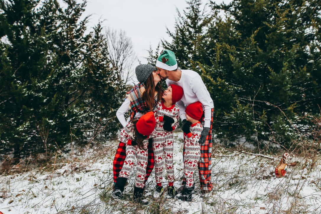 self portrait famil winter christmas jammies card snow