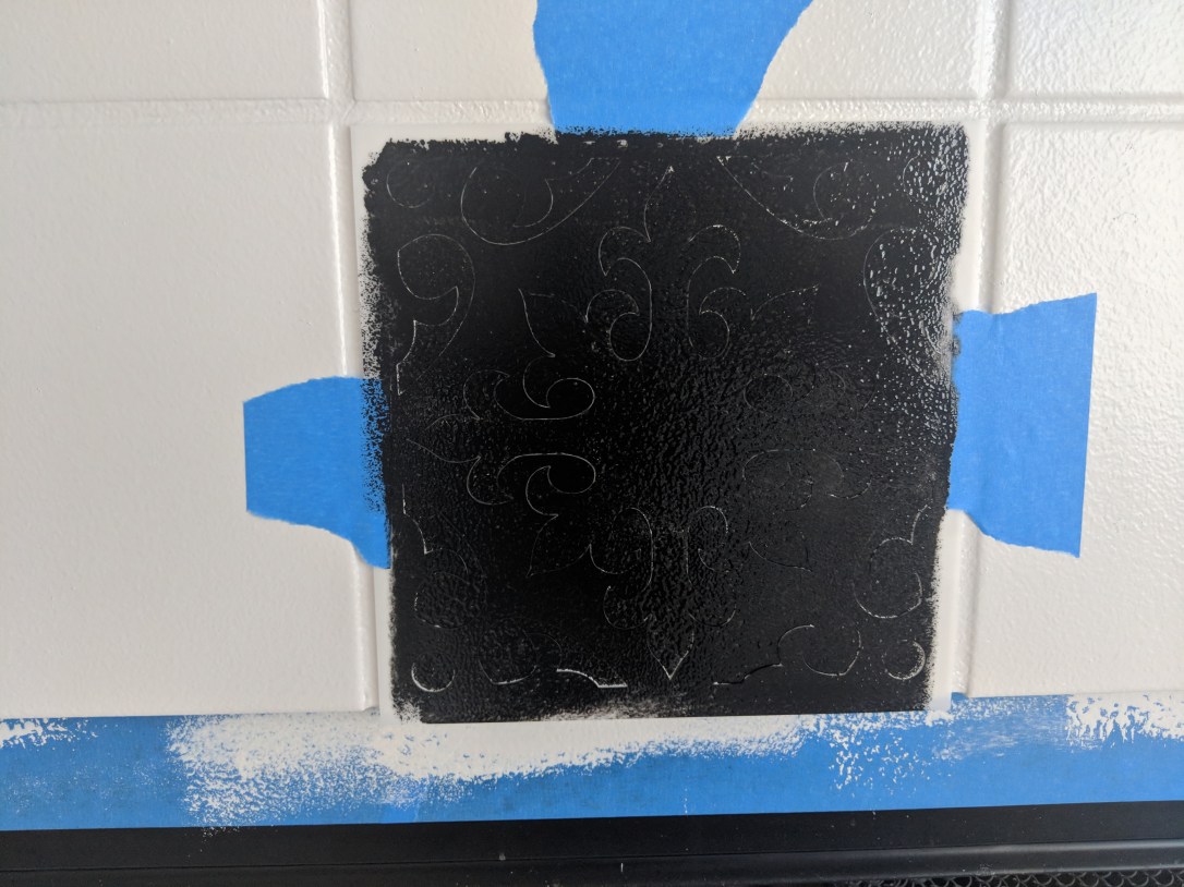 fireplace update reno home decor paint stencil tile
