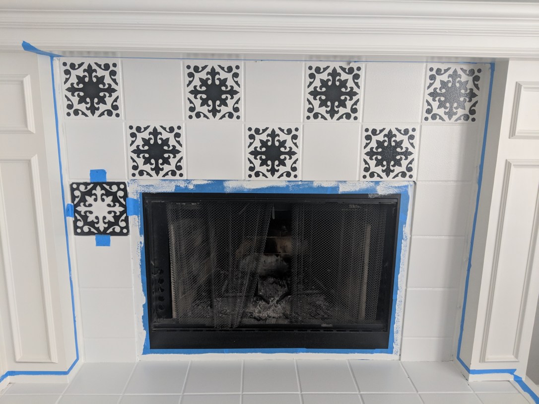 fireplace update reno home decor paint stencil tile