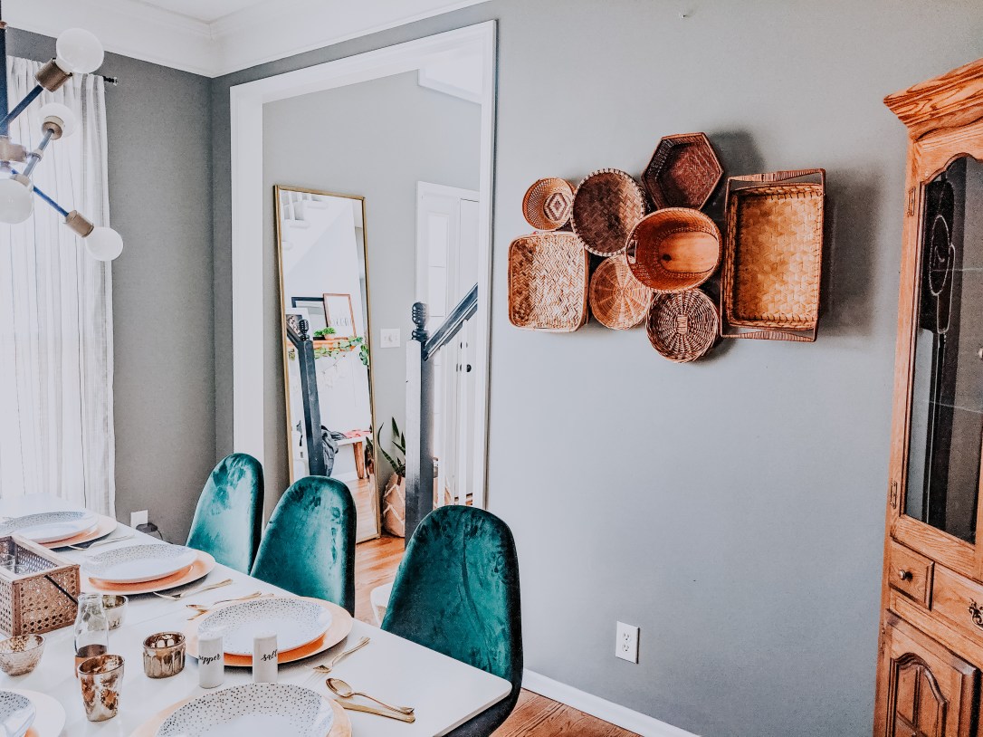 DIY thrifted basket wall design decor boho modern 