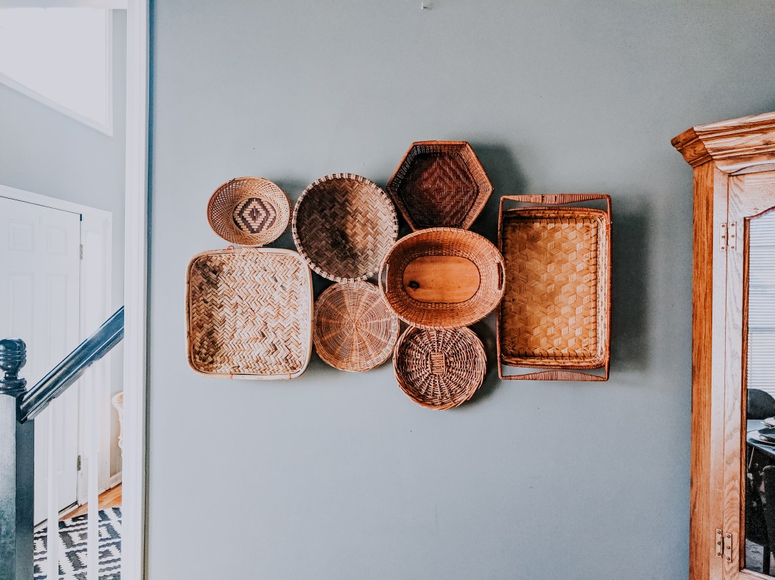DIY thrifted basket wall design decor boho modern 