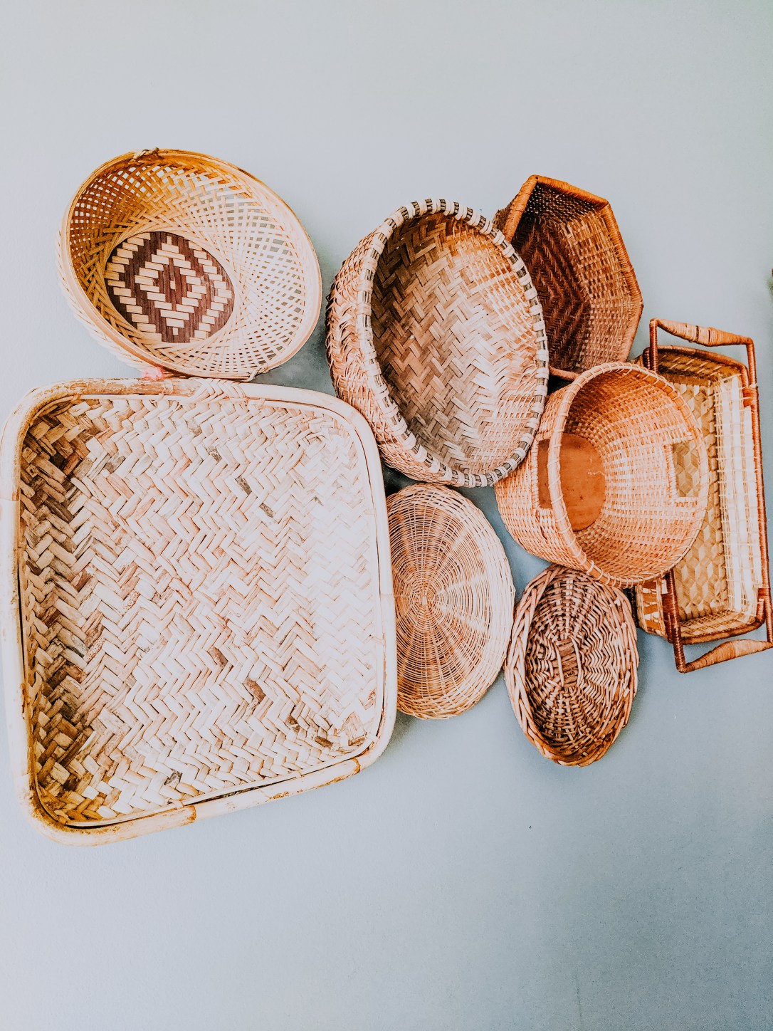 DIY thrifted basket wall design decor boho modern 